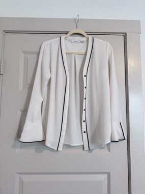 Calvin Klein White Blouse with Black Piping